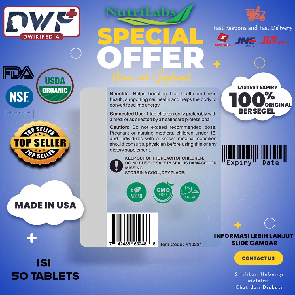 Nutrilabs Biotin 7500 mcg isi 50 Original USA