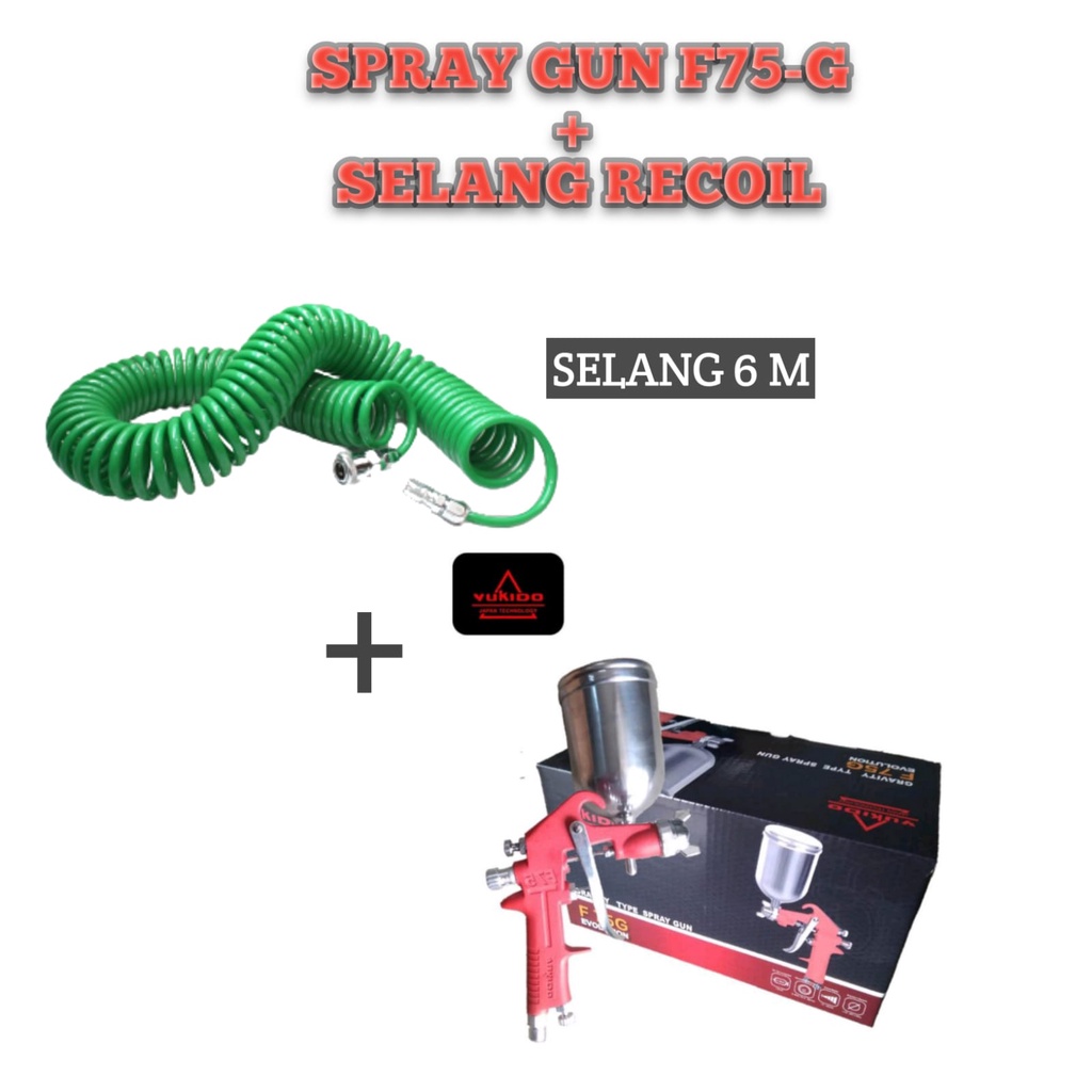 NEW PAKET MURAH SPRAY GUN ALAT SEMPROT CAT KOMPRESOR SPRAY GUN F75 G TABUNG ATAS DAN SELANG KOMPRESOR 6M