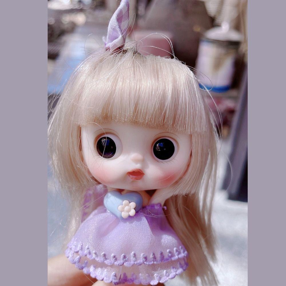 Mxbeauty Boneka BJD Mini Pakaian Fashion 12 cm Keriting Wig Hadiah Ulang Tahun Furnishing Artikel Dress Up Anak Menutup Mata Gadis Figure Mainan Action