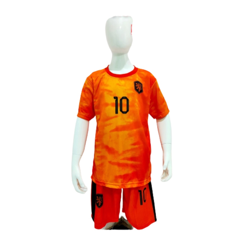 Kaos sepakbola anak laki-laki belanda memphis home jersey soccer baju celana setelan t-shirt outfit jersy futsal seragam klub kostum olahraga pakaian print apparel multi jersi sport orange