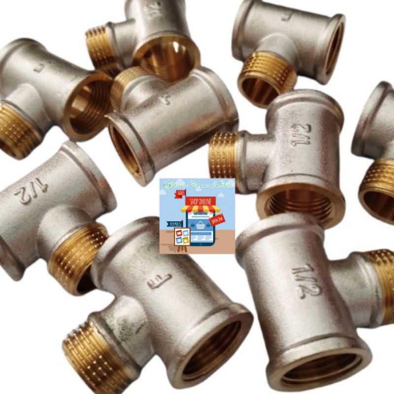TEE KOMBINASI T DRAT KUNINGAN 1/2 INCH BRASS SOLID