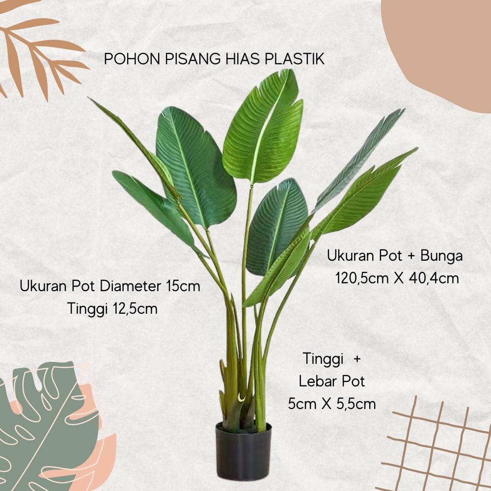 Pohon Pisang Plastik Tinggi 1,2 Meter Pohon Hiasan Ruangan Ornamen Pajangan Dekorasi Rumah Artificial Plants Monstera Banana Tree Satu7an PBP78