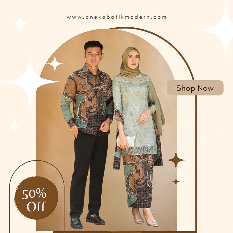 COUPLE KEBAYA VEKA BRUKAT KONDANGAN TUNANGAN HAJATAN NIKAHAN WARNA HIJAU MUDA SAGE COKLAT MOCCA CARA