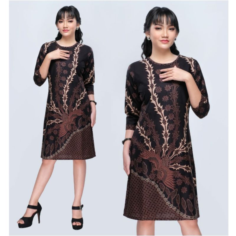 Dress Batik Wanita Jumbo XXXL Atasan Tunik Big Size 4L-5L Batik Couple Modern KSR-Htm