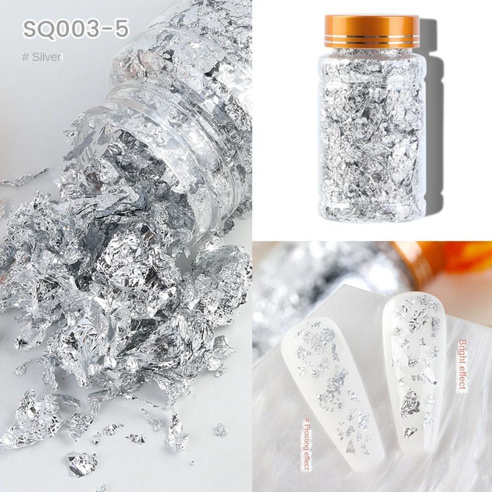 Mxbeauty Foil Kuku Wanita Warna-Warni Silver Glitter Flakes Effect Sticker Rose Gold Stiker Kuku 3D