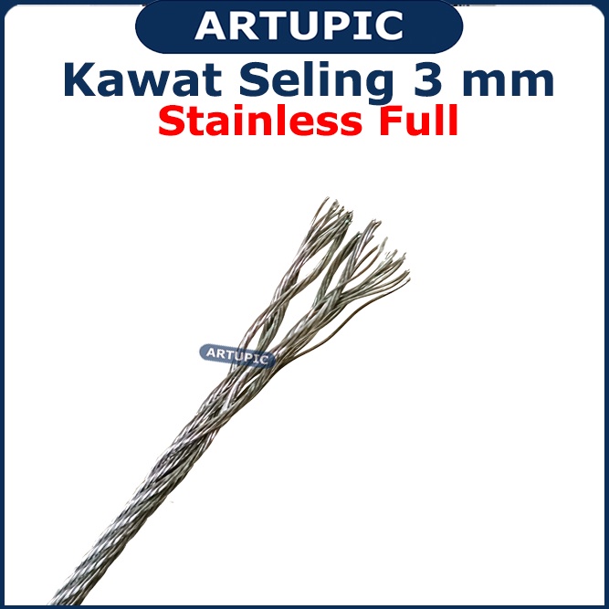 Kawat Seling 3 mm STAINLESS STEEL FULL | Kawat Selling Sling Baja STAINLESS STEEL FULL Wire Rope 3mm Cocok untuk Pulley Katrol Hand Winch Artupic