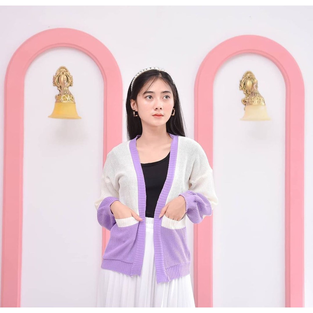 MANDA OUTER CARDY / KARDIGAN RAJUT COMBY / KARDIGAN RAJUT WANITA VIRAL / TERMURAH /  CARDIGAN TWOTONE / RAJUT MURAH
