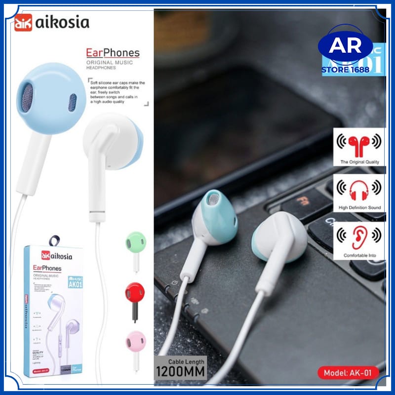 HEADSET HF AIKOSIA MODEL AK01 SUARA JERNIH DAN BASS HANDSFREE / EARPHONE/HENDSET-AR STORE1688