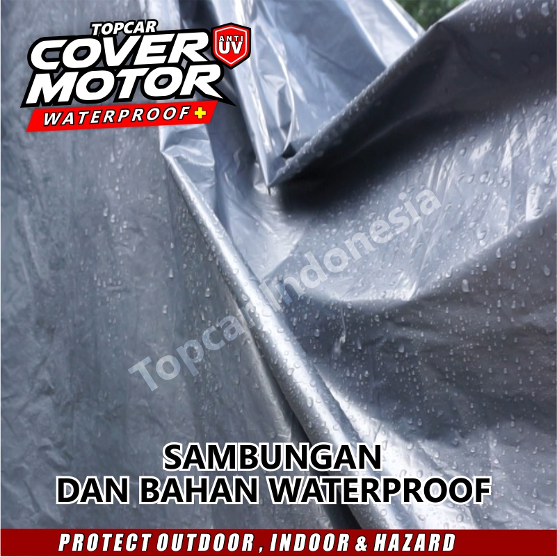 Cover Motor Waterproof Anti UV Indoor Outdoor Anti Air Sarung Pelindung Pembungkus Penutup Body Jok Cat Sepeda Motor Silver Hitam by TOPCAR