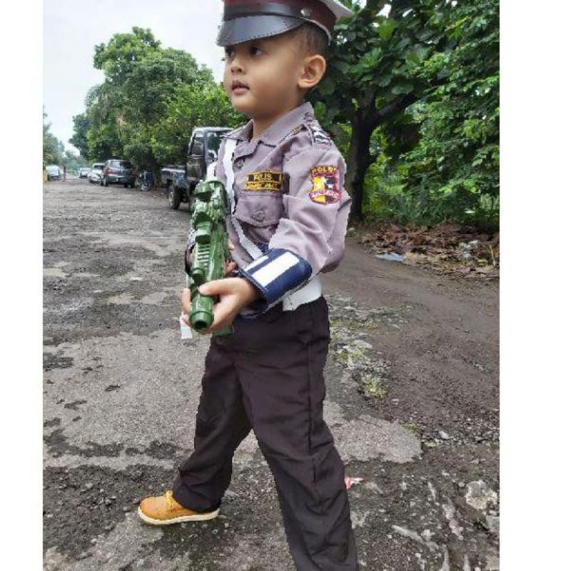 Baju Seragam Polisi Anak TK | POCIL Kostum Carnaval | Paket Komplit |  Size S | Size M | SIze L | Size XL| Size XXL