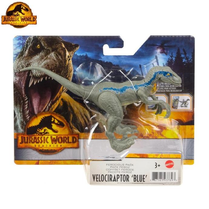JURASSIC WORLD Dominion Ferocious Pack Velociraptor Blue Figure