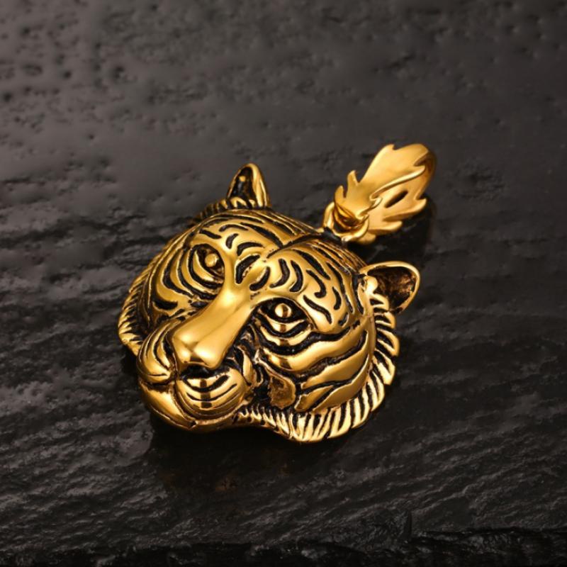 Kalung Liontin Kepala Harimau Bahan Stainless Steel Untuk Pria
