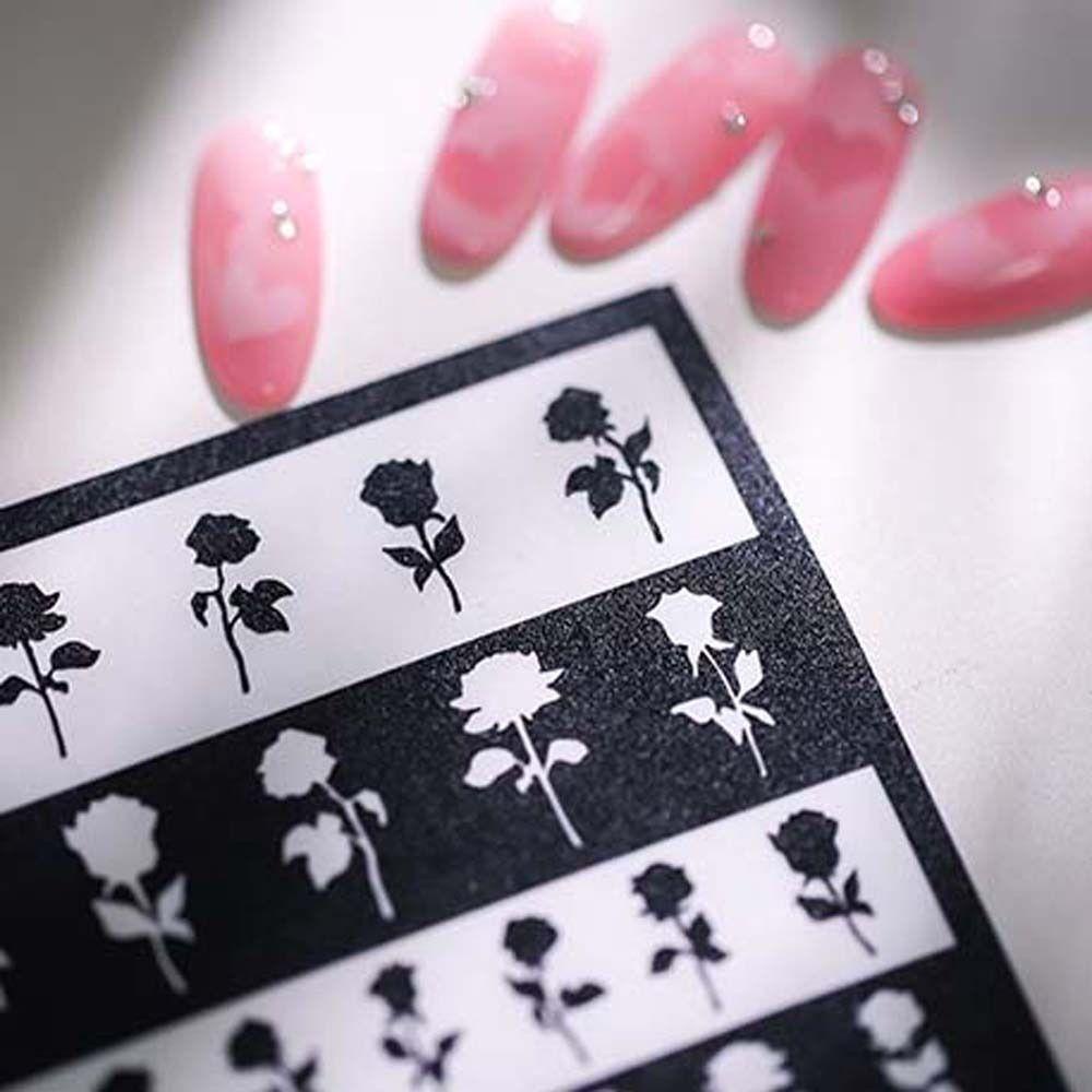 Mxbeauty Berongga Spray Template Jantung Fashion Cross Manicure Aksesoris Bunga Beruang Dicat Tangan Kuku Decals