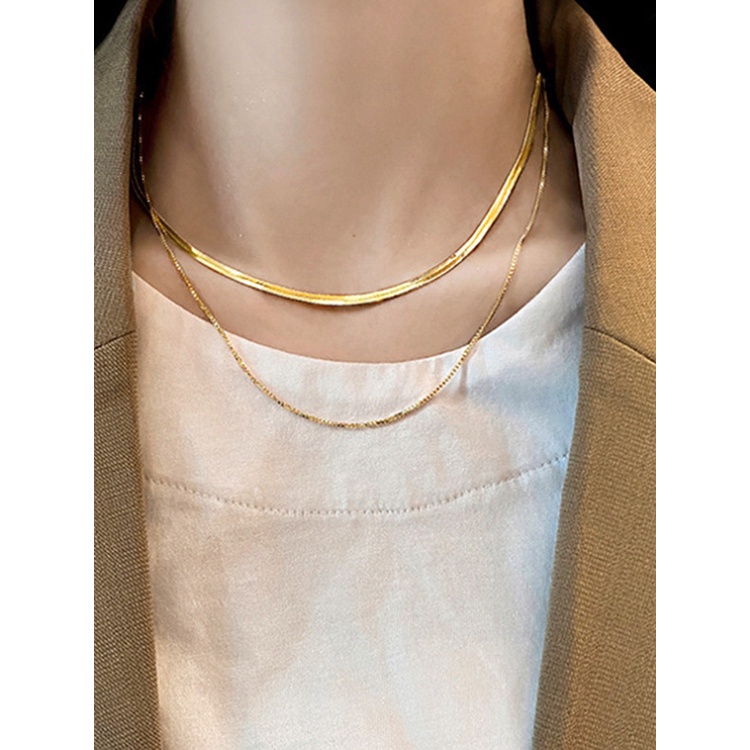 Fancyqube Kalung Rantai Tulang Ular Bahan 925 Silver Gold Hias Cubic Zirconia Untuk Wanita