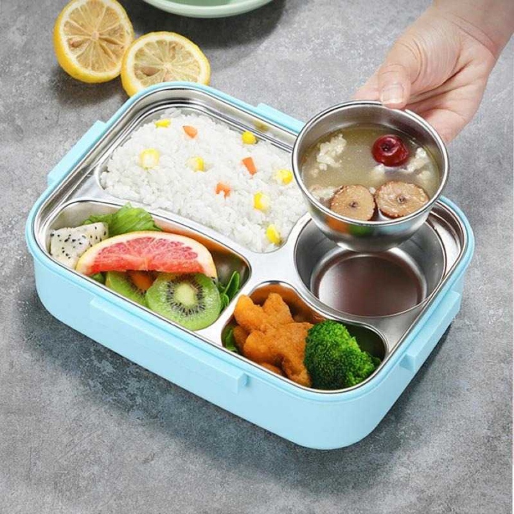 UPORS Kotak Makan Anti Tumpah Stainless Steel Lunch Box 4 Grid