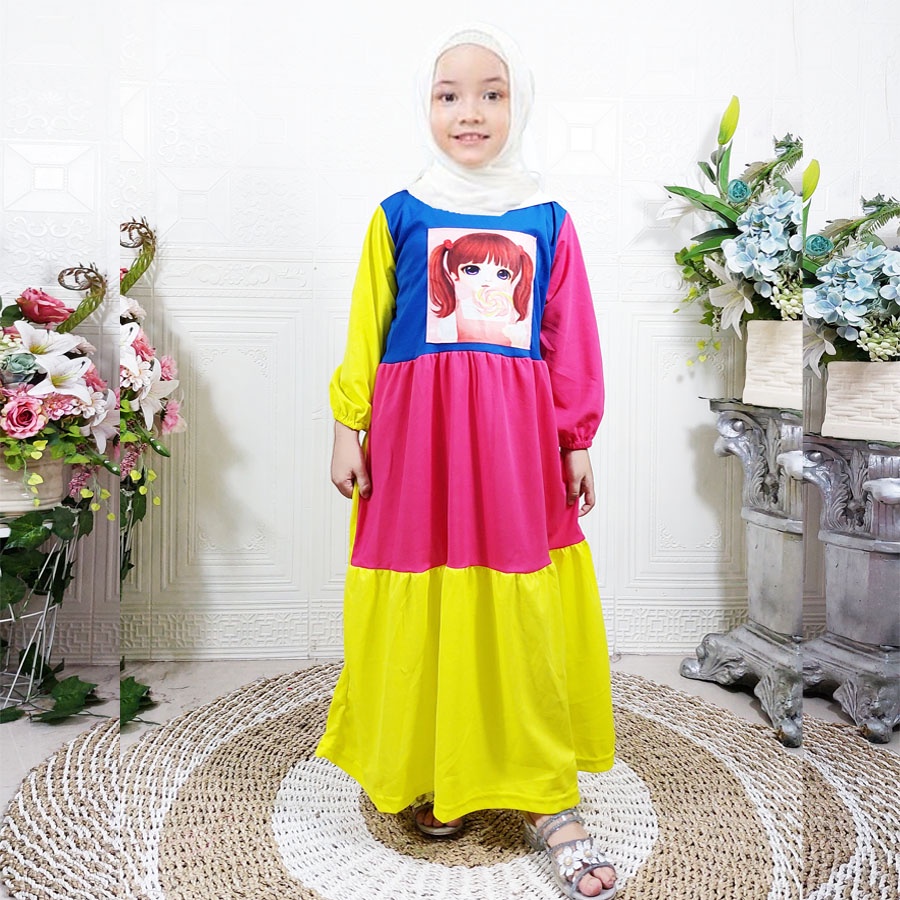 GAMIS LOLIPOP WARNA WARNI ANAK 2-13tahun SOLEHA PEREMPUAN DRESS