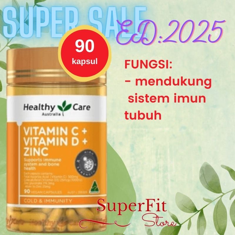 HEALTHY CARE VITAMIN C + VITAMIN D + ZINC ISI 90 - KAPSUL SDKT COKLAT CEK SLIDE KE 3
