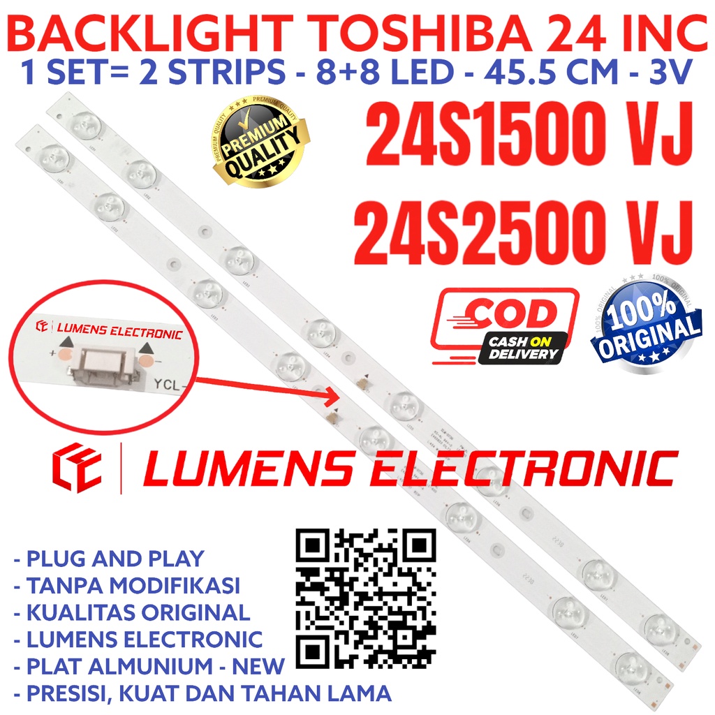 BACKLIGHT TV LED TOSHIBA 24 INC 24S1500 24S2500 24S1500VJ 24S2500VJ VJ LAMPU BL 24S 8K 3V 8 KANCING 