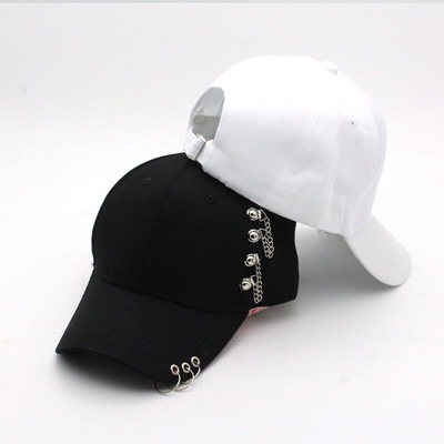 Topi Baseball Hip Hop Adjustable Dengan Cincin Besi + Rantai Metal