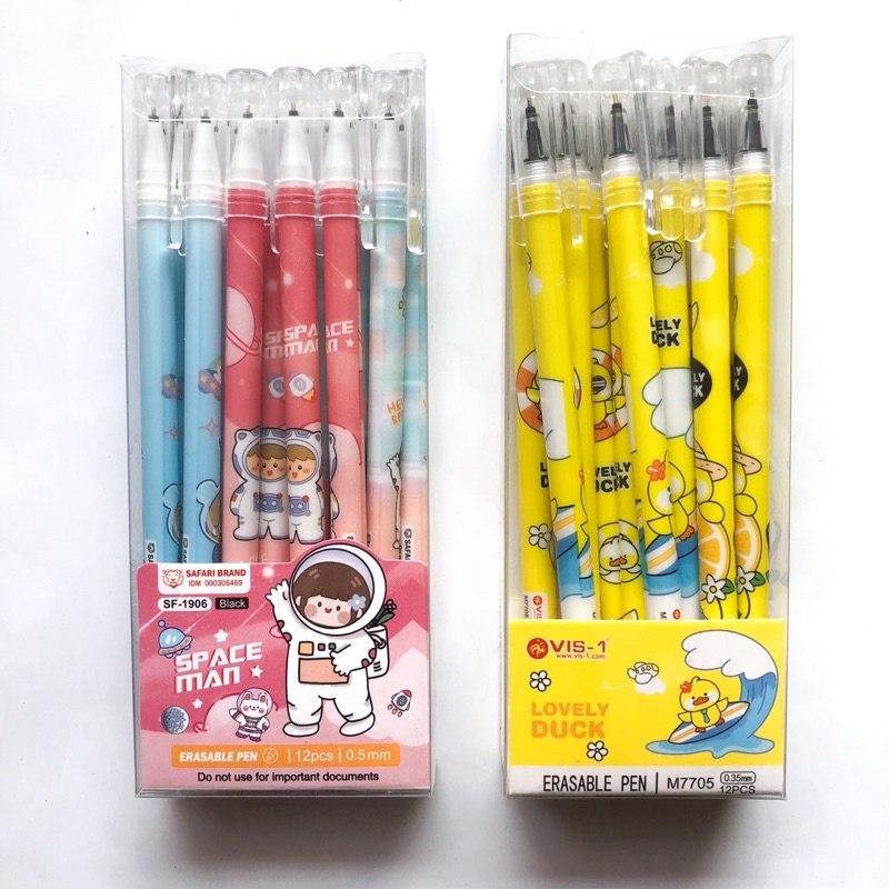 (12 Pcs) Pen Hapus Gel Pen Erasable Karakter Lucu Animasi Fancy