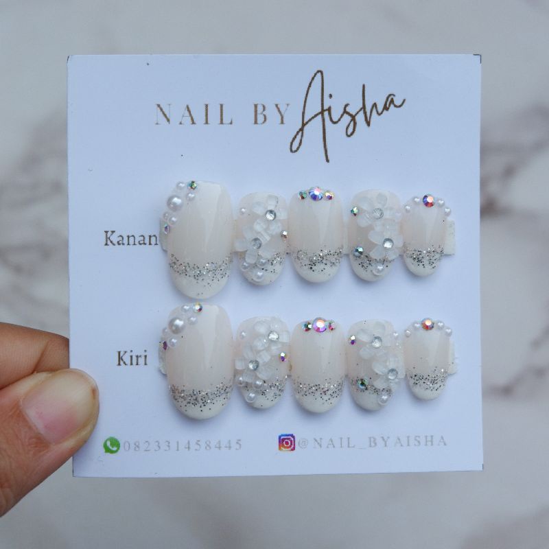 nail by aisha wedding nail art pink natural white flowers custom ukuran