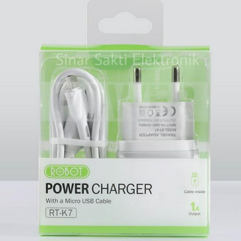 Robot Charger HP Kepala Adaptor RT-K7 + Kabel Micro USB RTK7 Handphone Travel 1A