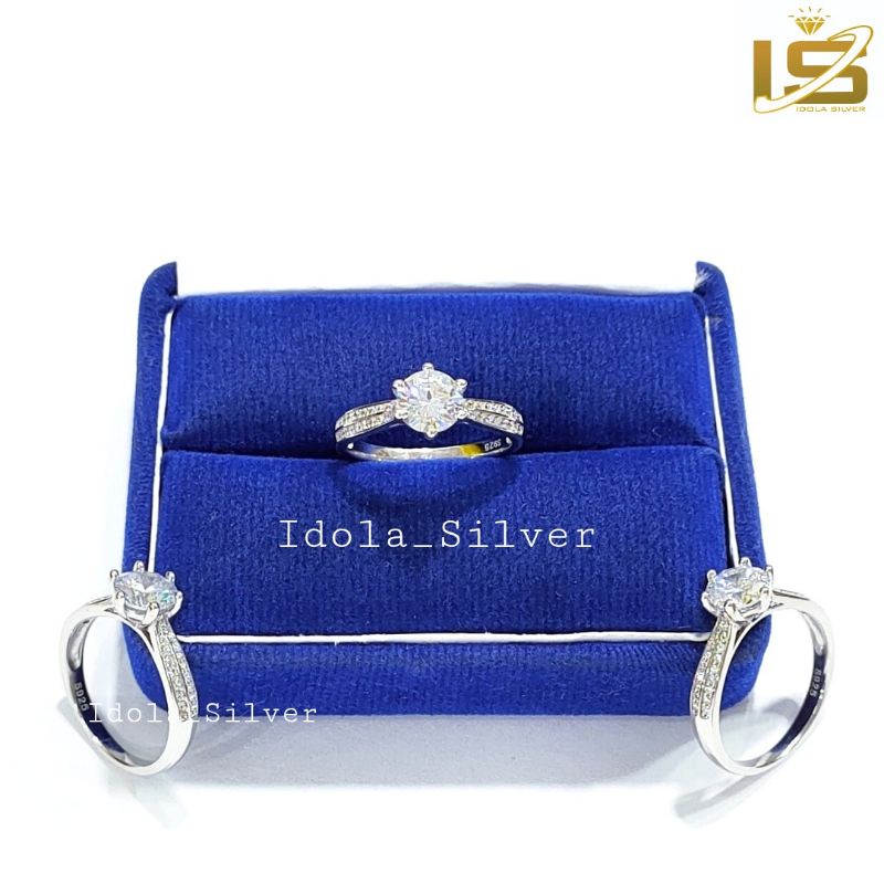 CINCIN PERAK ASLI SILVER 925 LAPIS EMAS PUTIH MODEL DESI SOLITER PERMATA FULL - PERHIASAN PERAK WANITA