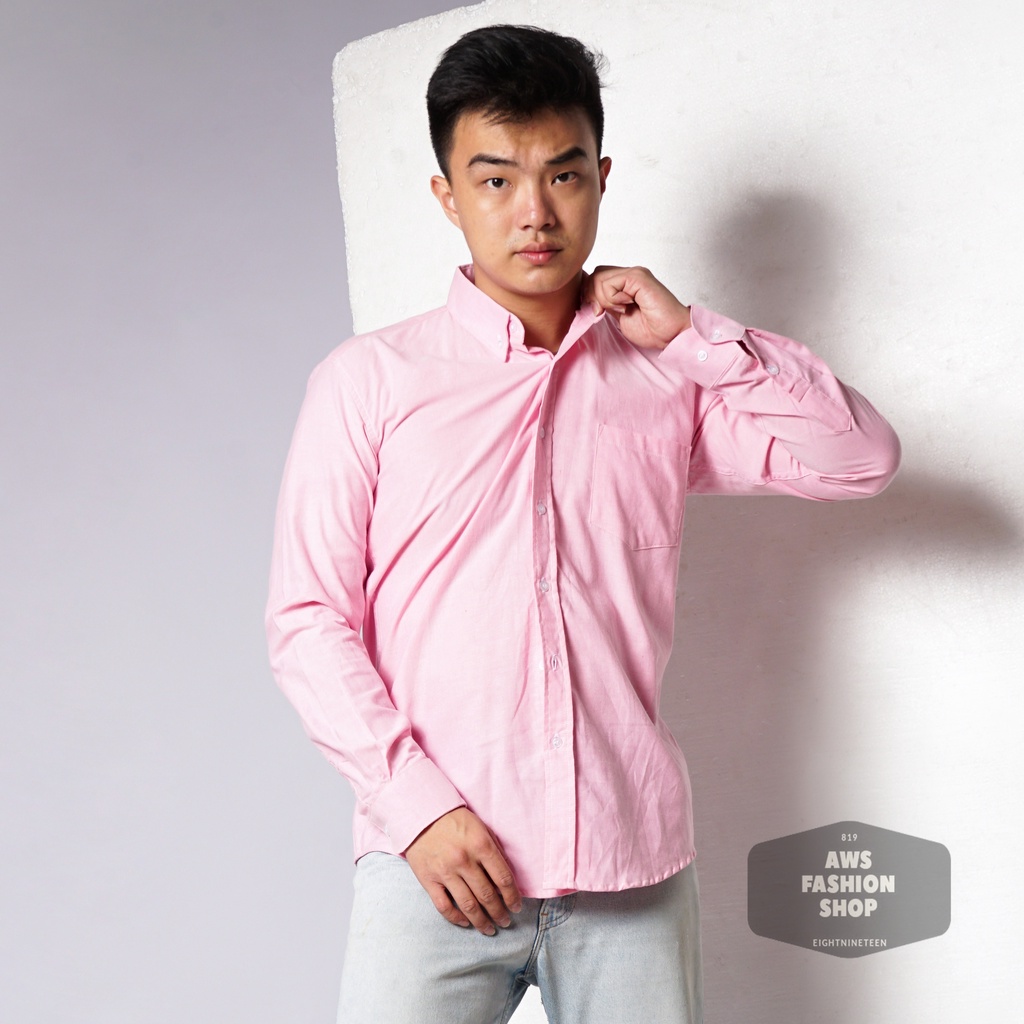 819 Kemeja Pria Lengan Panjang Polos Baby Pink Merah Muda Soft Pink Oxford Basic SIMPLE Slimfit Casual Tersedia Ready Sampai Size JUMBO BIG SIZE XXL XXXL