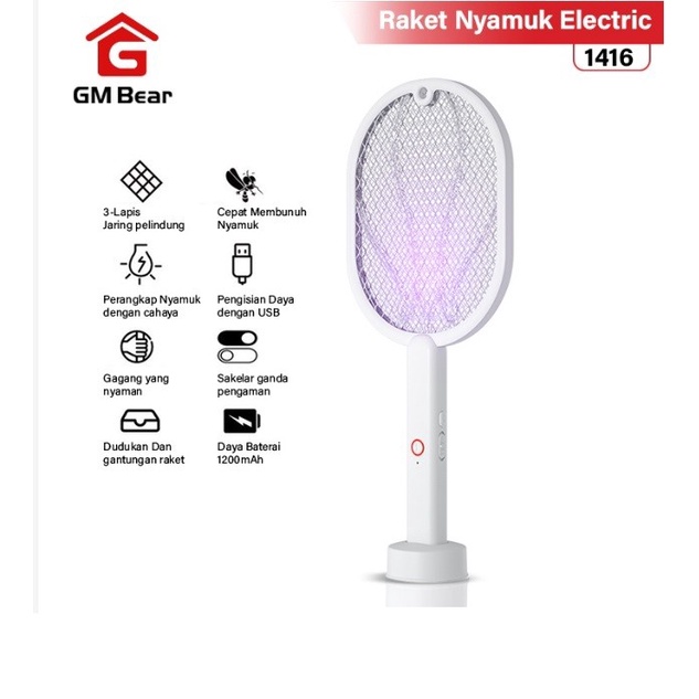 GM Bear Raket Reket Nyamuk Elektrik Charge 1416 - Mosquito Electric Racket