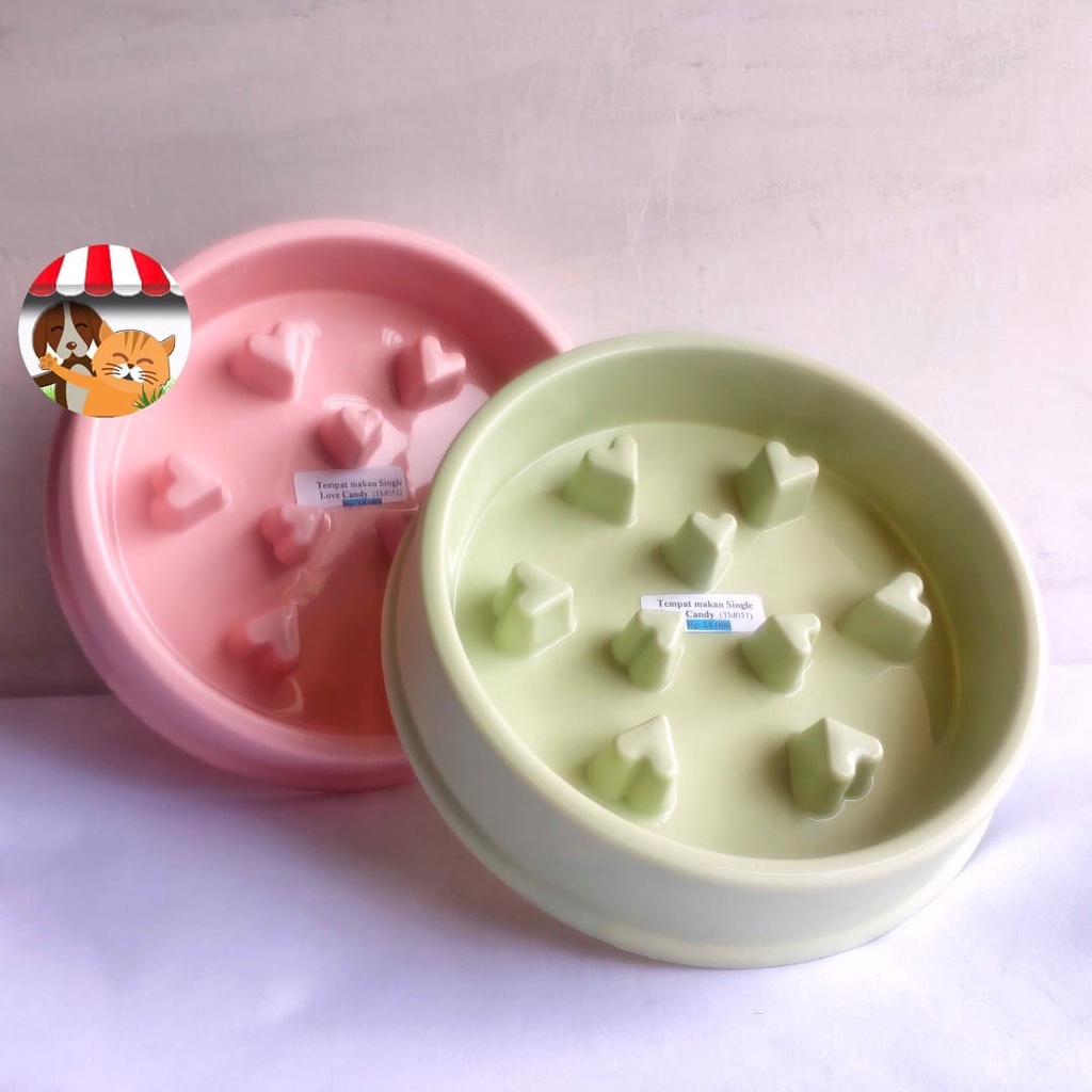 Tempat Makan Minum Kucing Anjing Kelinci Love Candy Single - Pet Bowl