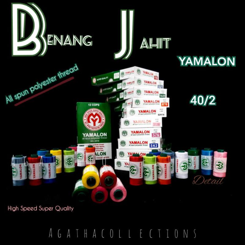 GROSIR Benang Yamalon 500 Yard 40/2 Varian (Ungu,Coklat,Kuning) per lusin