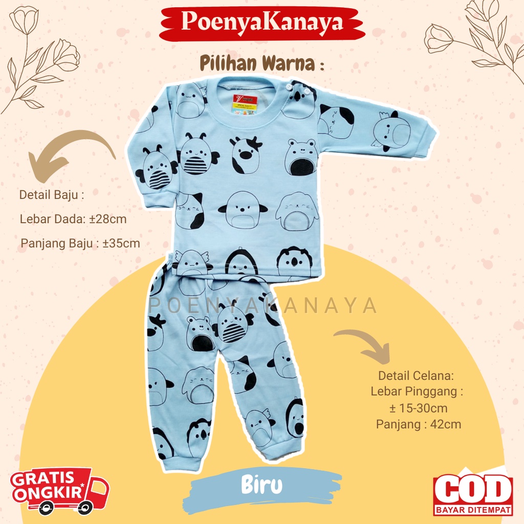 Setelan Baju Bayi Piyama Bayi Panjang KEPALA HEWAN WARNA Viori Size 6-18 Bulan SPY64