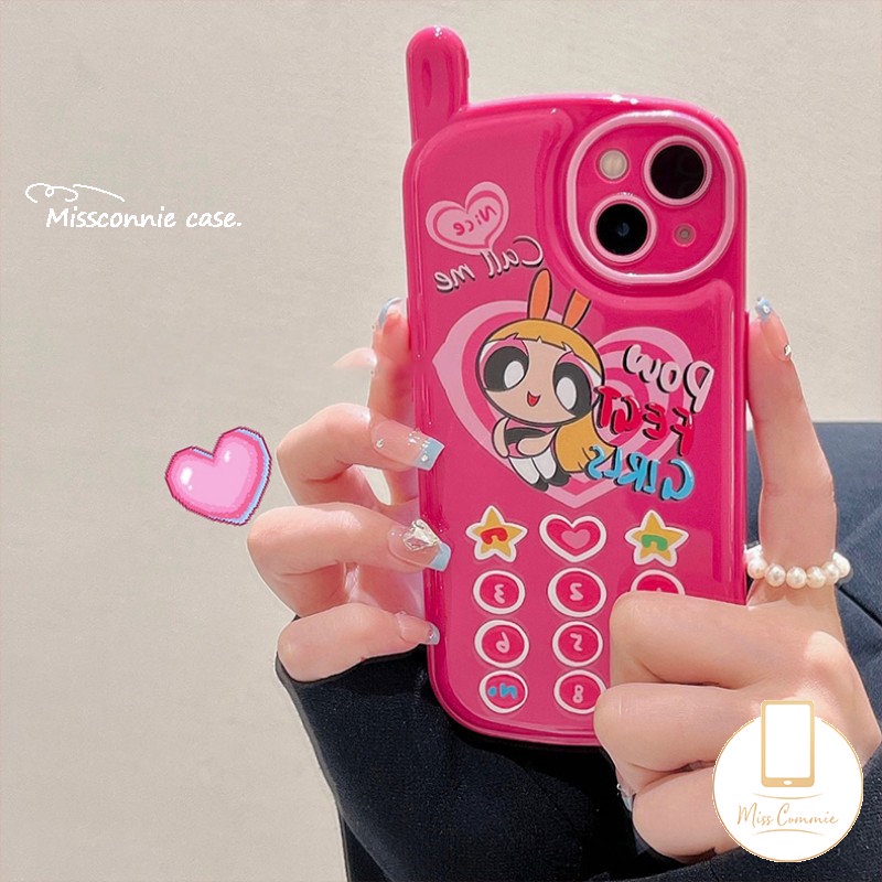 IPHONE Glossy Air Cushion Vintage Case Kompatibel Untuk Iphone7 8plus11 12 13 14 Pro MAX XR X XS MAX Kartun The Power.puff Gadis Kepribadian Retro Bentuk Ponsel Seluler Soft Cover