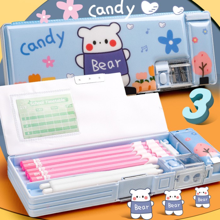 Kotak Tempat Pensil Magnet Karakter 2 Sisi Rautan Pencil Case PC0017