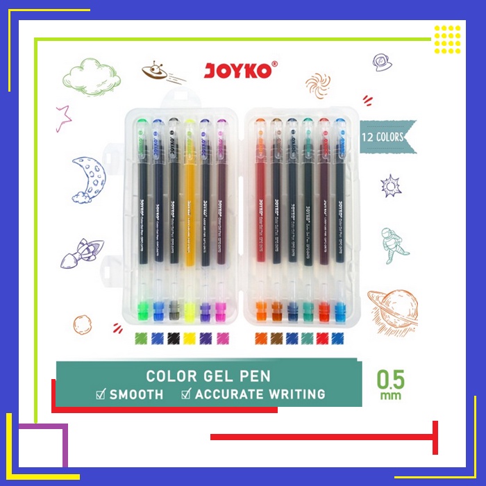 

JOYKO 12 Color Gel Pen GPC-247S 0.5mm Pulpen Pena Jel Berwarna 1 Set - 12 Pcs