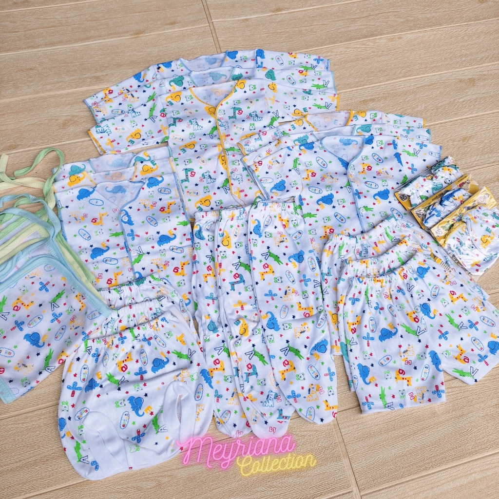 30 PCS Perlengkapan Bayi Baru Lahir Paket Newborn Laki Perempuan Celana Baju Bayi Popok Sarung tangan Kaki Seri Full Motif Meyriana Collection