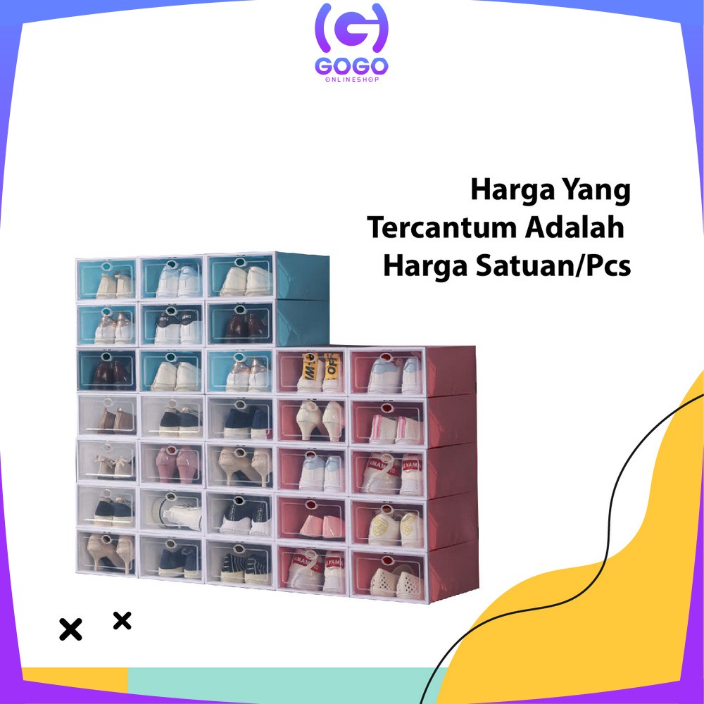 GOGO-C544 Kotak Sepatu Plastik Lipat Transparan Tebal Rak Sepatu Susun Serbaguna Tempat Penyimpanan Kotak Sepatu Sandal