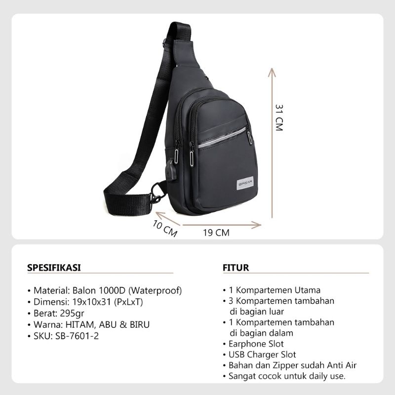 Tas Selempang Pria SPEAR Waterproof Import
