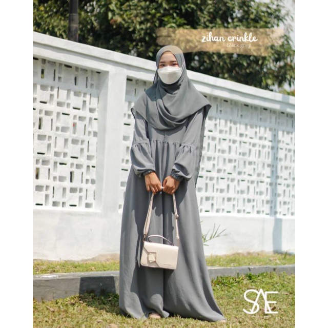 Gamis zihan crinkle | busui friendly | 1 kg muat 3 baju