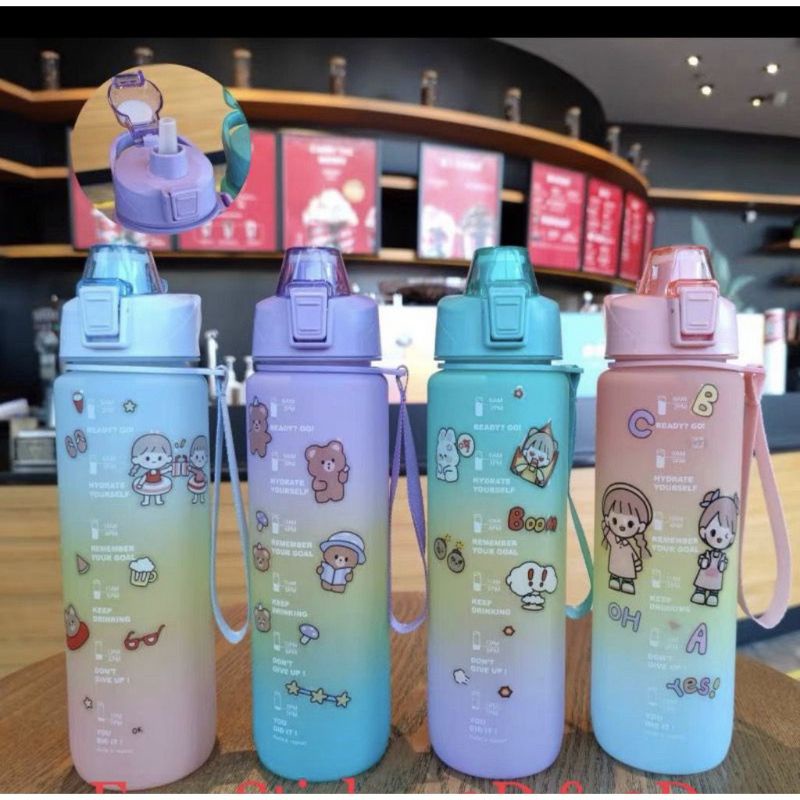 Botol Minum VIRAL 1 LITER || Bottle Free Stiker full acc botol KEKINIAN