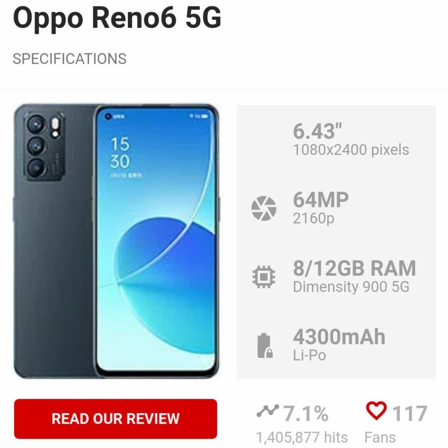 OPPO Reno6 5G Smartphone 8GB/128GB