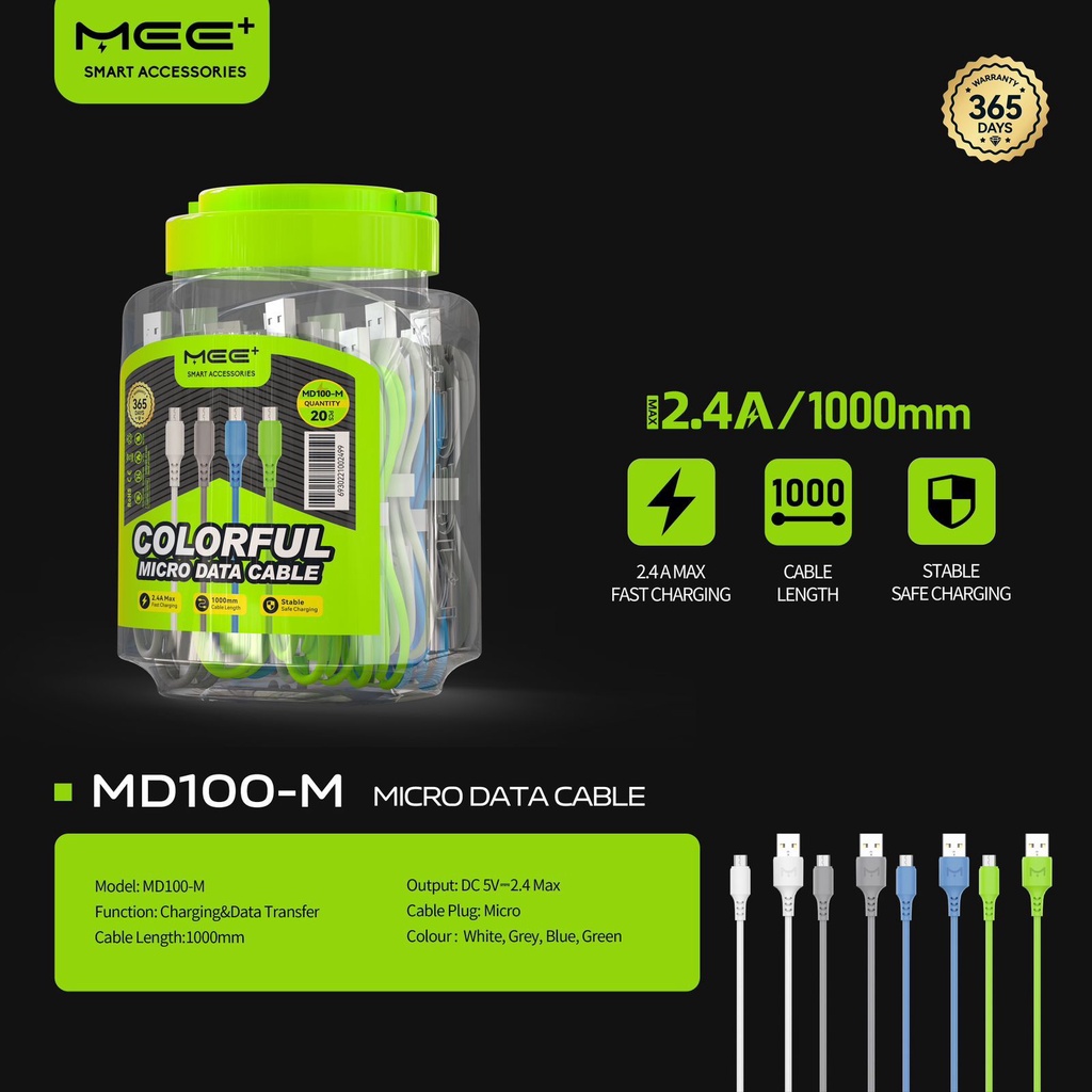 MEE+ Kabel Data MD100-M Micro ( Eceran/Perpcs ) Data Cable 2.4A Fast Charging Original MEE+
