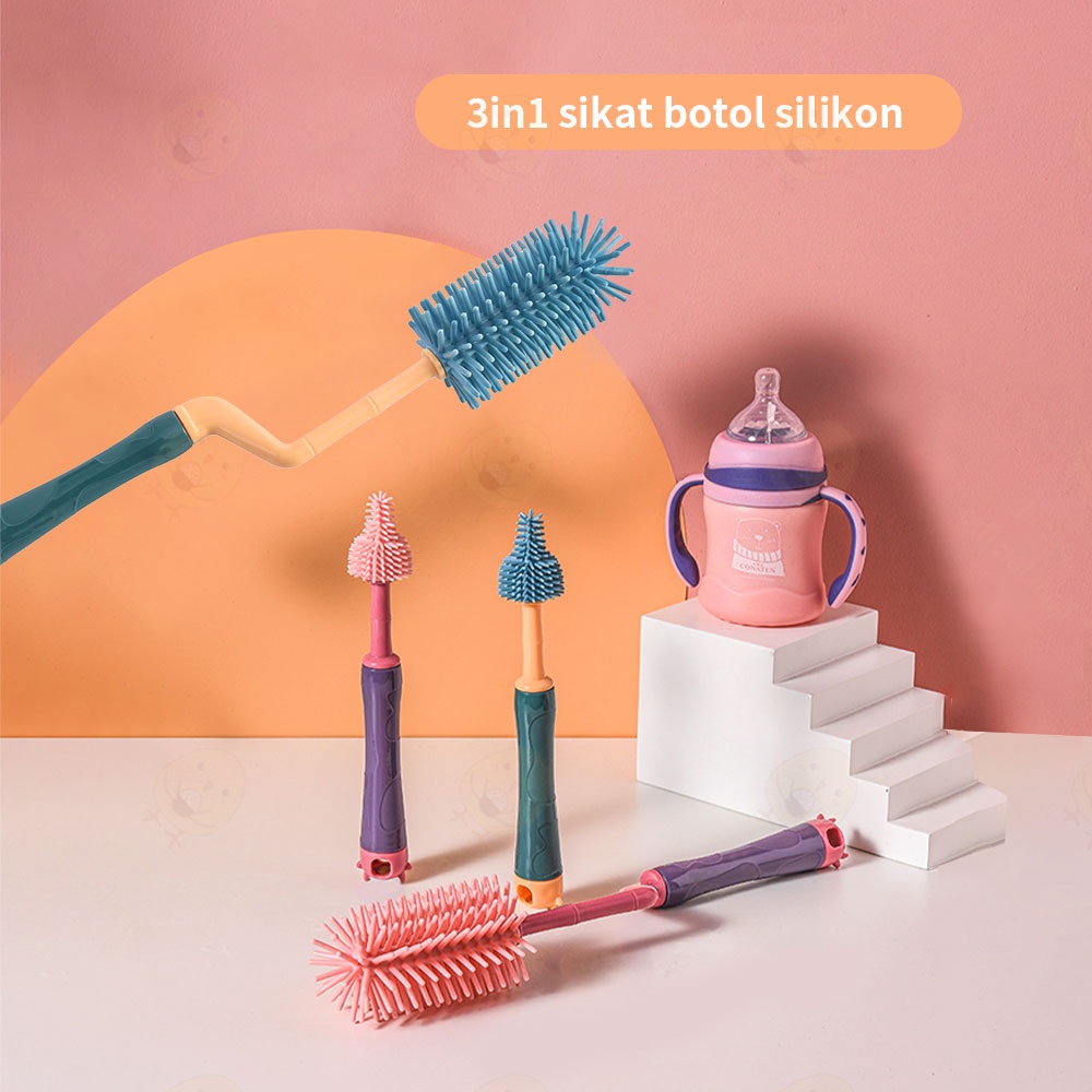 Lacoo 3in1 Sikat pembersih dot botol bayi silicone Bottle brush multifungsi