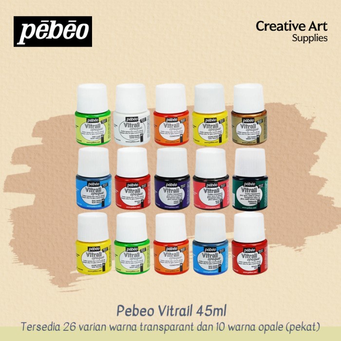 

&<&<&<&] Pebeo Vitrail 45ml Transparant, Opaque, Cat Kaca Prakarya