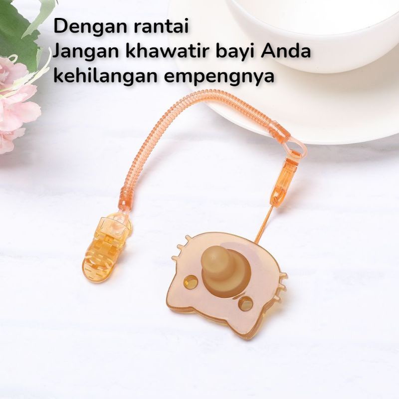 Empeng Bayi dot bayi dengan rantai dan kotak penyimpanan / kompeng bayi mpeng / baby pacifier