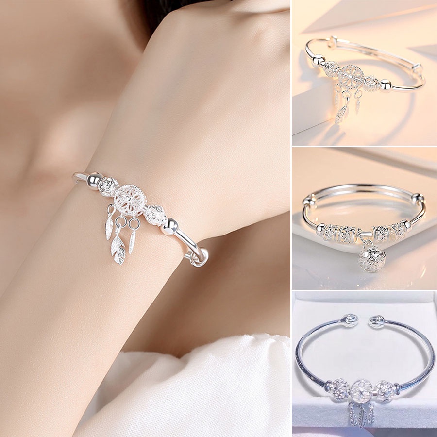 Perhiasan Gelang S925 Silver Model Bulu Dream Catcher Dapat Disesuaikan Gaya Korea Untuk Wanita