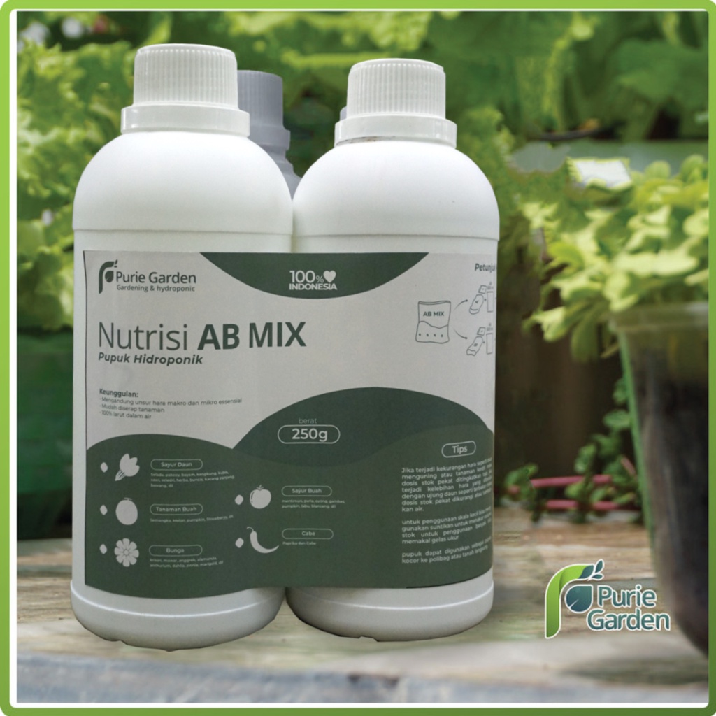 Pupuk Nutrisi Hidroponik AB Mix  250gr 500 ml Pekat Botol Puriegarden PG KDR