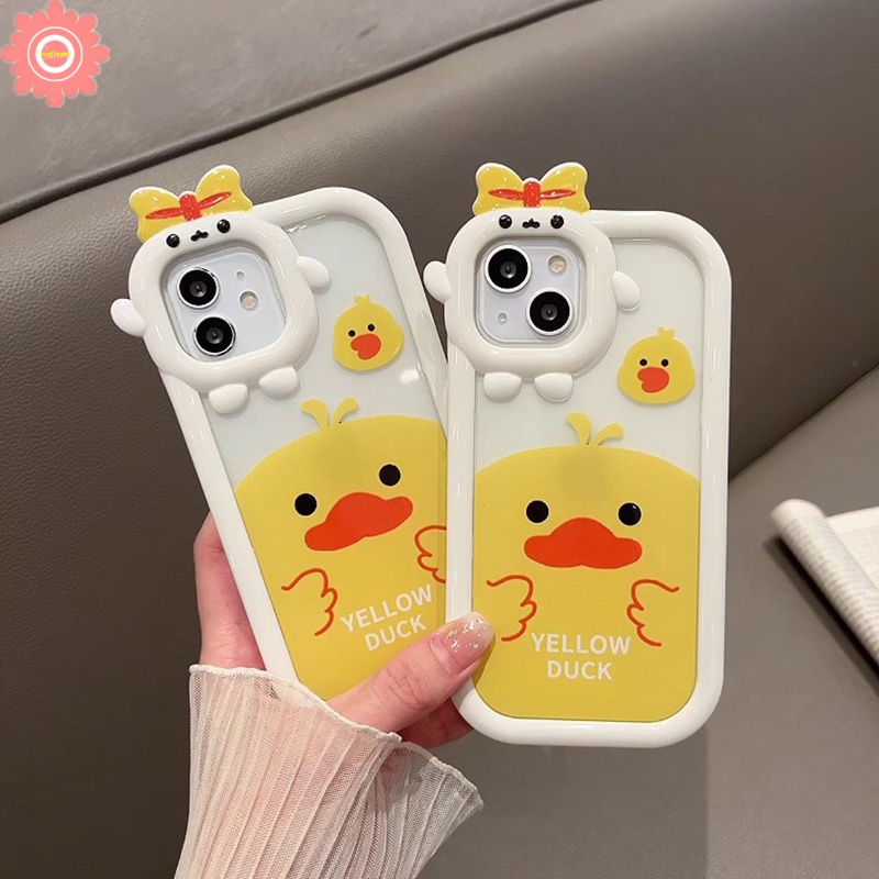 Casing Realme C35 C2 C21Y C15 C25 C12 C25s C31 C21 C11 Realme C17 C11 2021 C30 C25Y C20 7i 5 5i 5S 6i C3 9i C20A Bow-knot Little Monster Lens Cartoon Yellow Duck Soft Glossy Cover