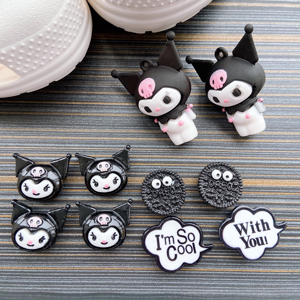 ❤️Kuromi❤️ 10pcs Liontin Sepatu Desain Kuromi Crocs Jibbitz | Jibbitz Gantungan Sepatu Bentuk Crocs