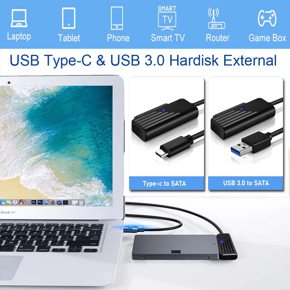 External HDD &amp; SSD SATA to USB Type-C &amp; USB 3.0 Hardisk 2.5 inch Kabel External hardisk cable  SATA to USB 3.0 Adapter Type C to SATA III Cable 5Gbps Data Transmission Cord For 2.5 Inch HDD SDD Hard Drive SATA 3 Adapter Onelesy Kabel Adaptor Hardisk USB